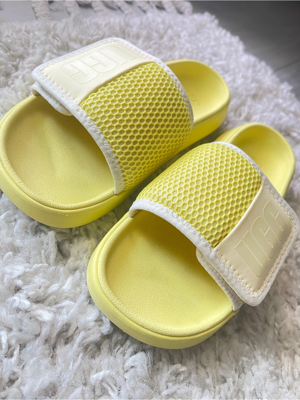 UGG LA Yellow Slide Sandals with White Trim